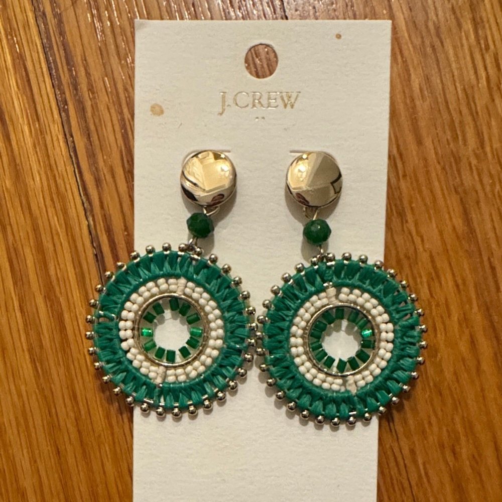 J. Crew Green and Gold Circle Earrings